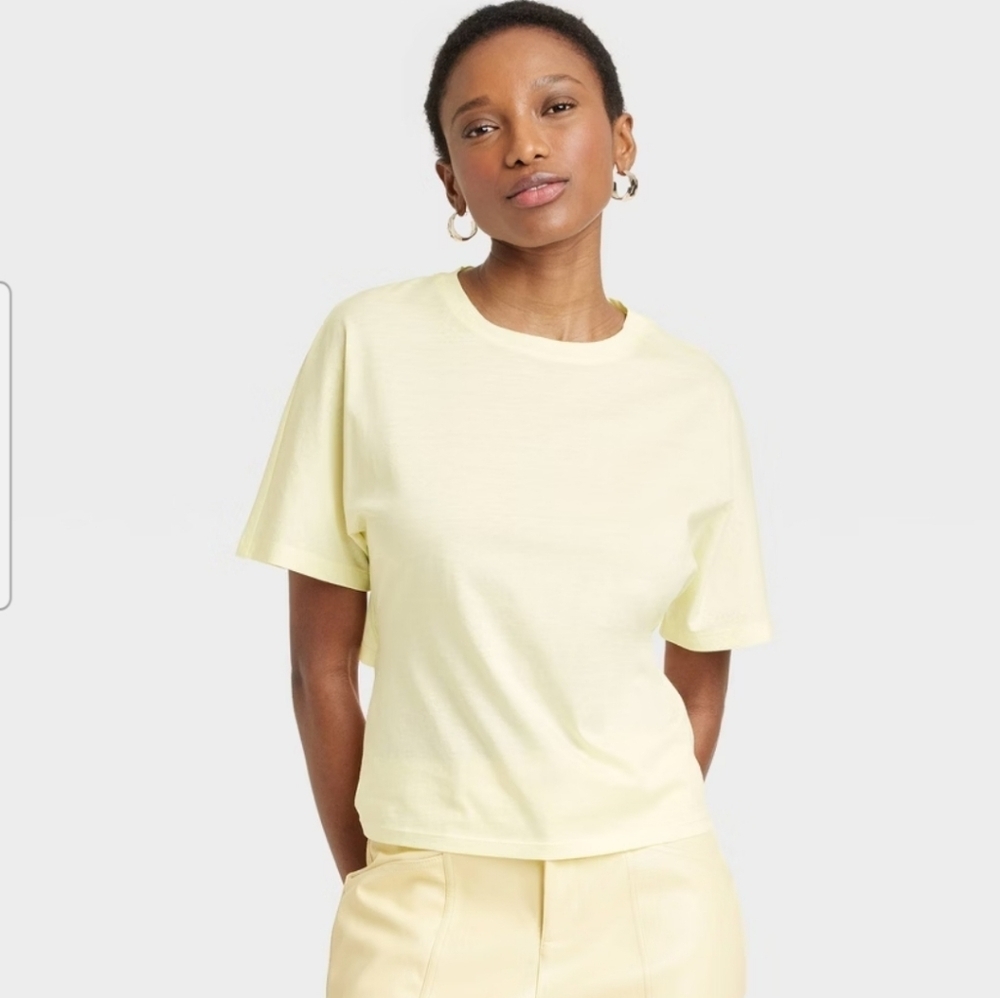 Women's Short Sleeve Bow T-Shirt - A New Day Yellow S
